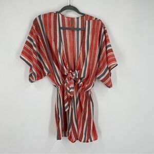 Lani California Women’s Striped Short Sleeve Tie Front Striped Romper size M